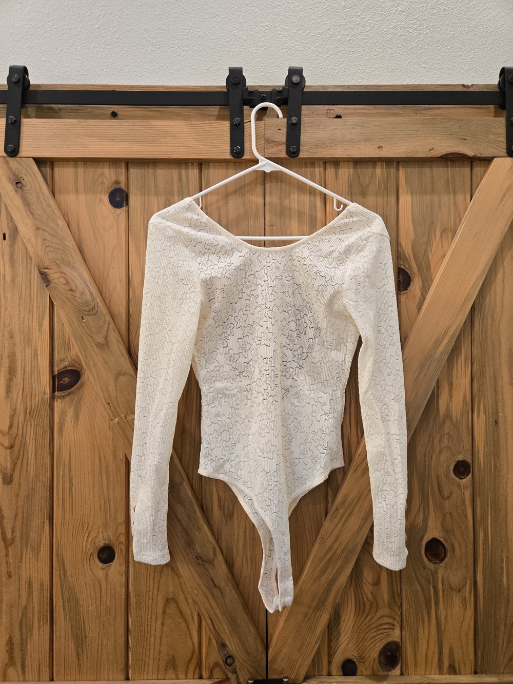 Ivory Lace Long-Sleeve Bodysuit with Boat Neck